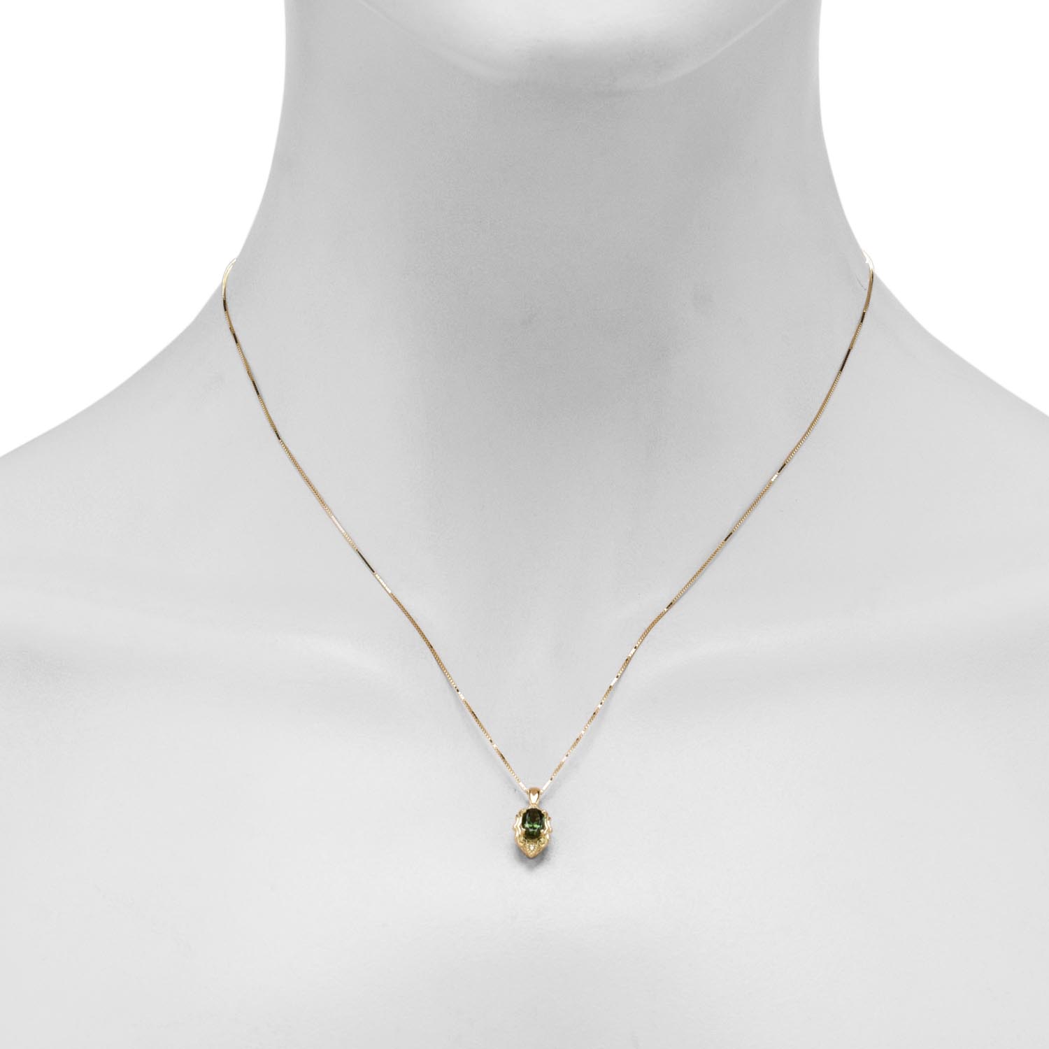 Maine Green Tourmaline Necklace in 14kt Yellow Gold with Diamonds (.01ct tw)
