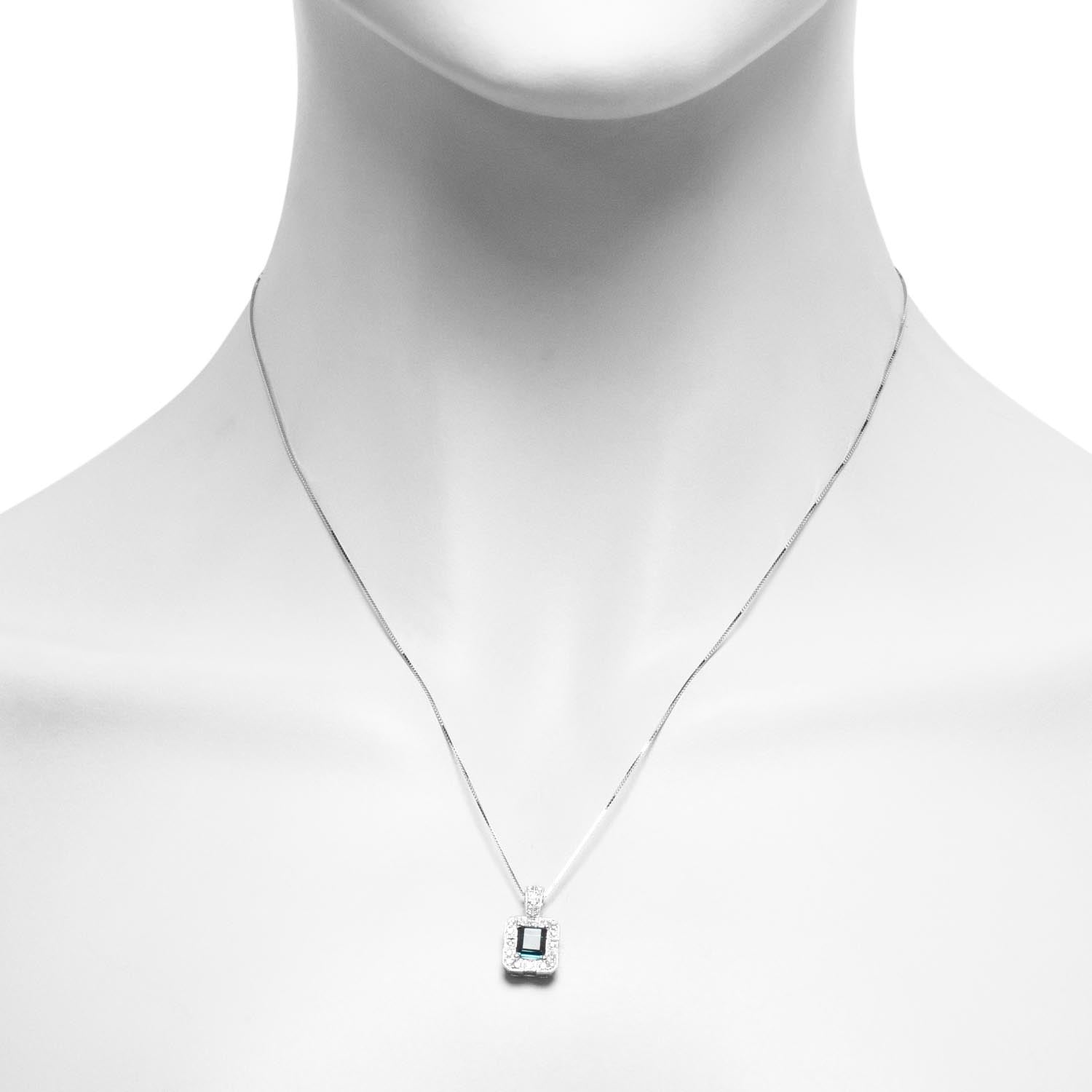 Maine Indicolite Tourmaline Necklace in 14kt White Gold with Diamonds (1/5ct tw)