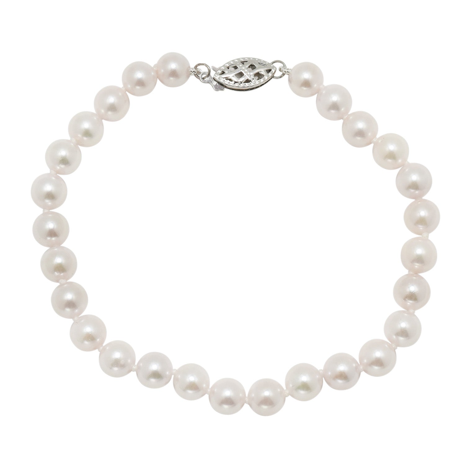 Cultured Akoya Pearl Earrings Necklace and Bracelet Set in 14kt White Gold (6-6.5mm pearls)