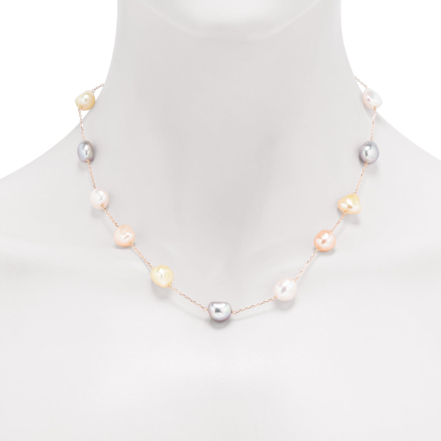 Cultured Freshwater Multi Color Pearl Necklace in 14kt Yellow Gold (8.5-9.5mm pearls)