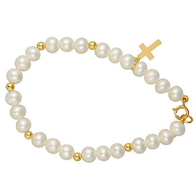 Childrens Cultured Freshwater Pearl Bracelet in 14kt Yellow Gold (5-6mm pearls)
