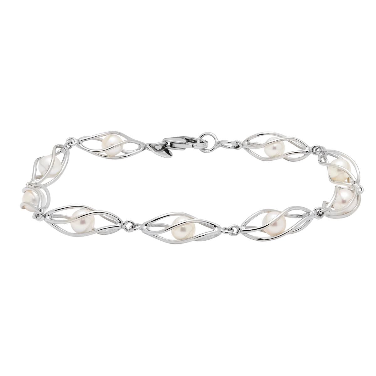 Curltured Freshwater Pearl Swirl Bracelet in Sterling Silver (4mm pearls)