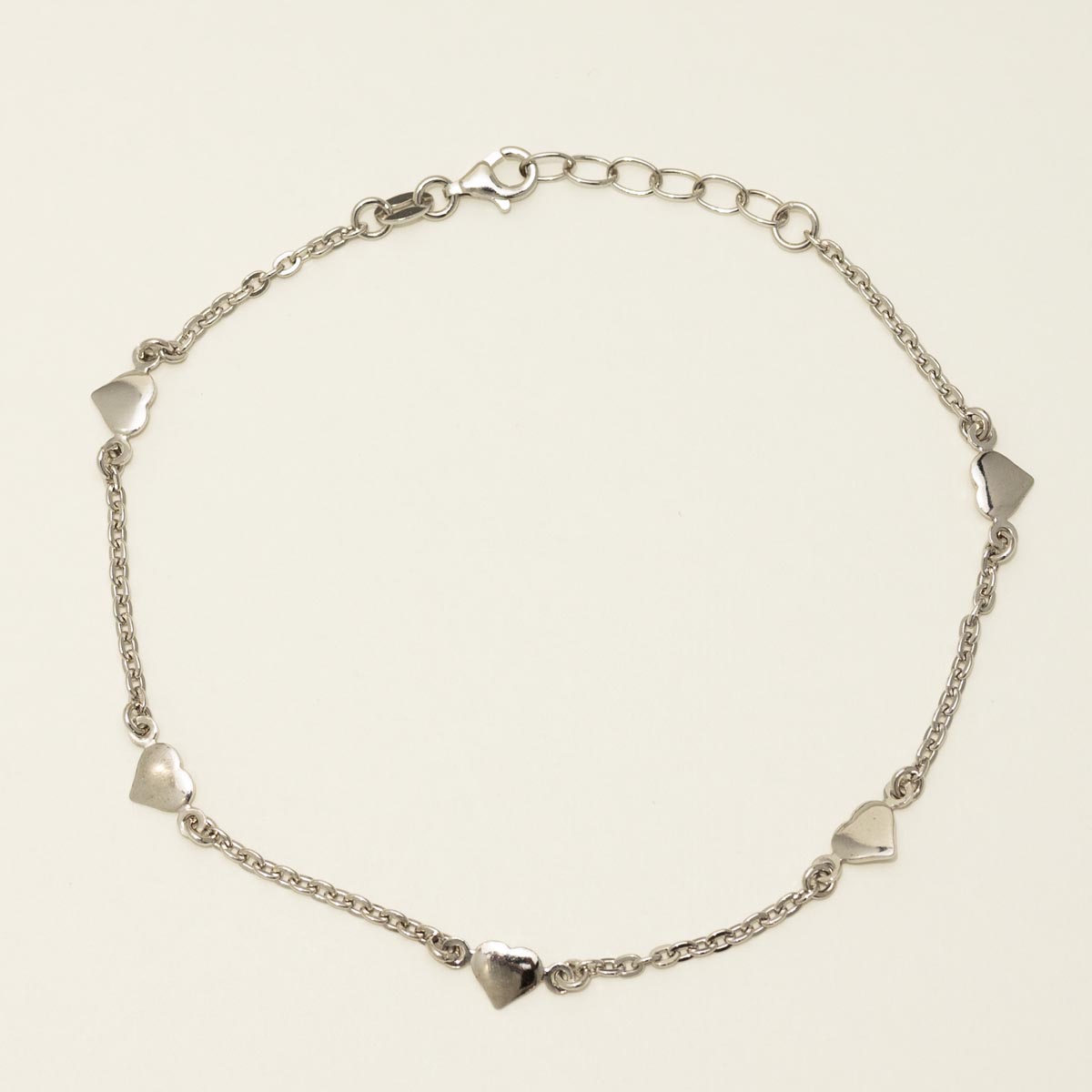 Heart Ankle Bracelet in Sterling Silver (9-10 inches)