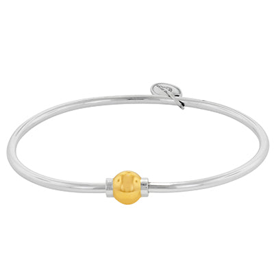 Cape Cod Single Bead Bangle Bracelet in Sterling Silver with 14kt Yellow Gold