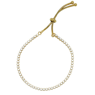 Cubic Zirconia Bolo Bracelet in Sterling Silver 14kt Gold Plate (9 inches)