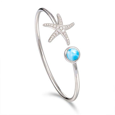 Alamea Larimar Starfish Bangle Bracelet in Sterling Silver with Cubic Zirconia