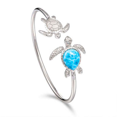 Alamea Larimar Turtle Bangle Bracelet in Sterling Silver