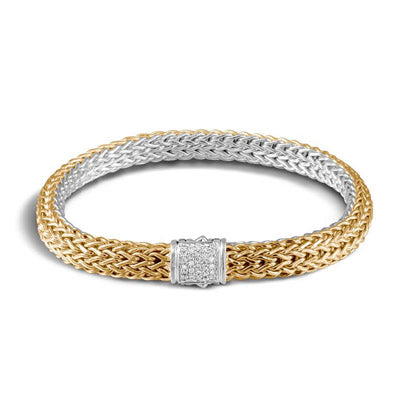 John Hardy Classic Chain Collection Reversible Diamond Bracelet in Sterling Silver and 18kt Yellow Gold