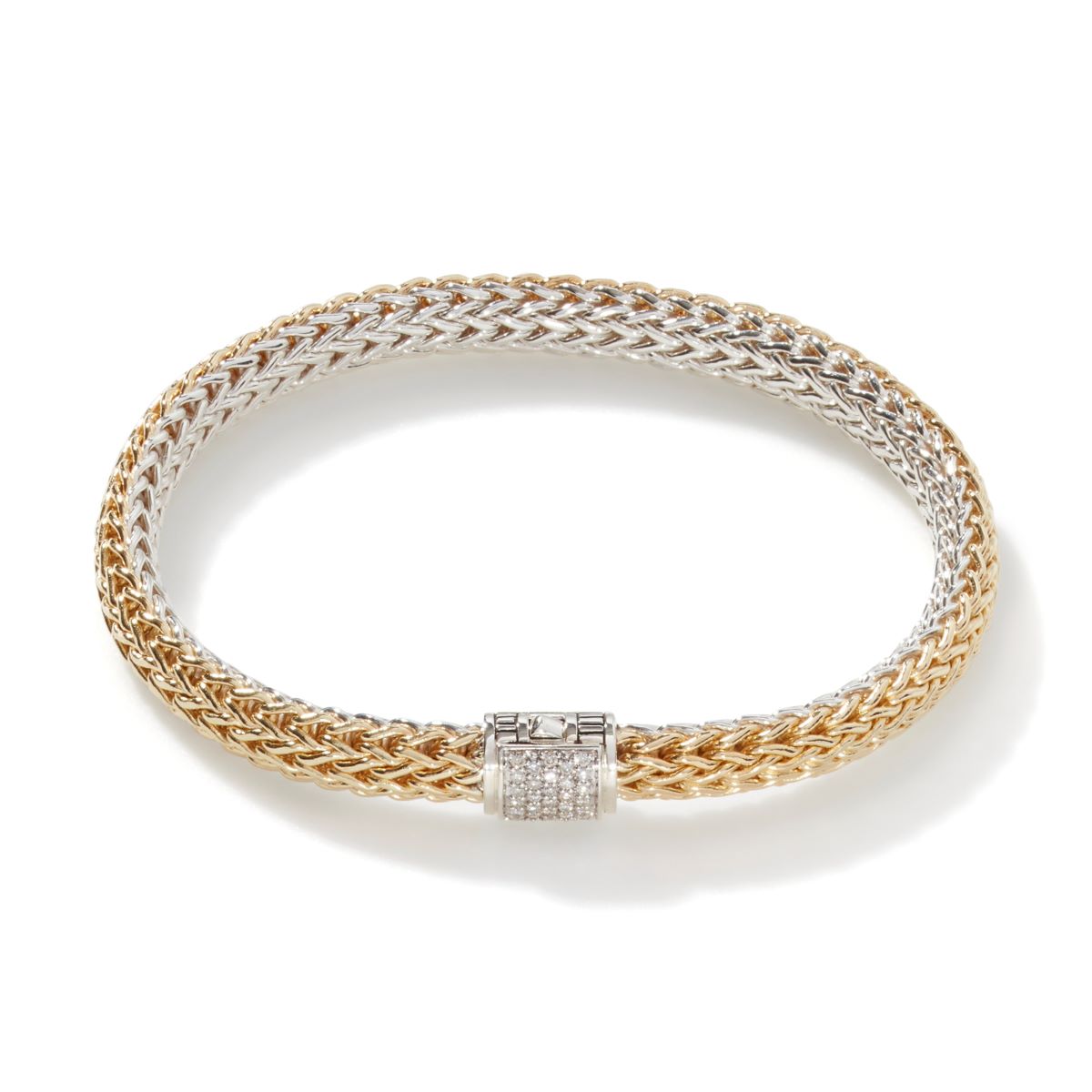 John Hardy Icon Diamond Reversible Bracelet in Sterling Silver and 18kt Yellow Gold (6.5mm)
