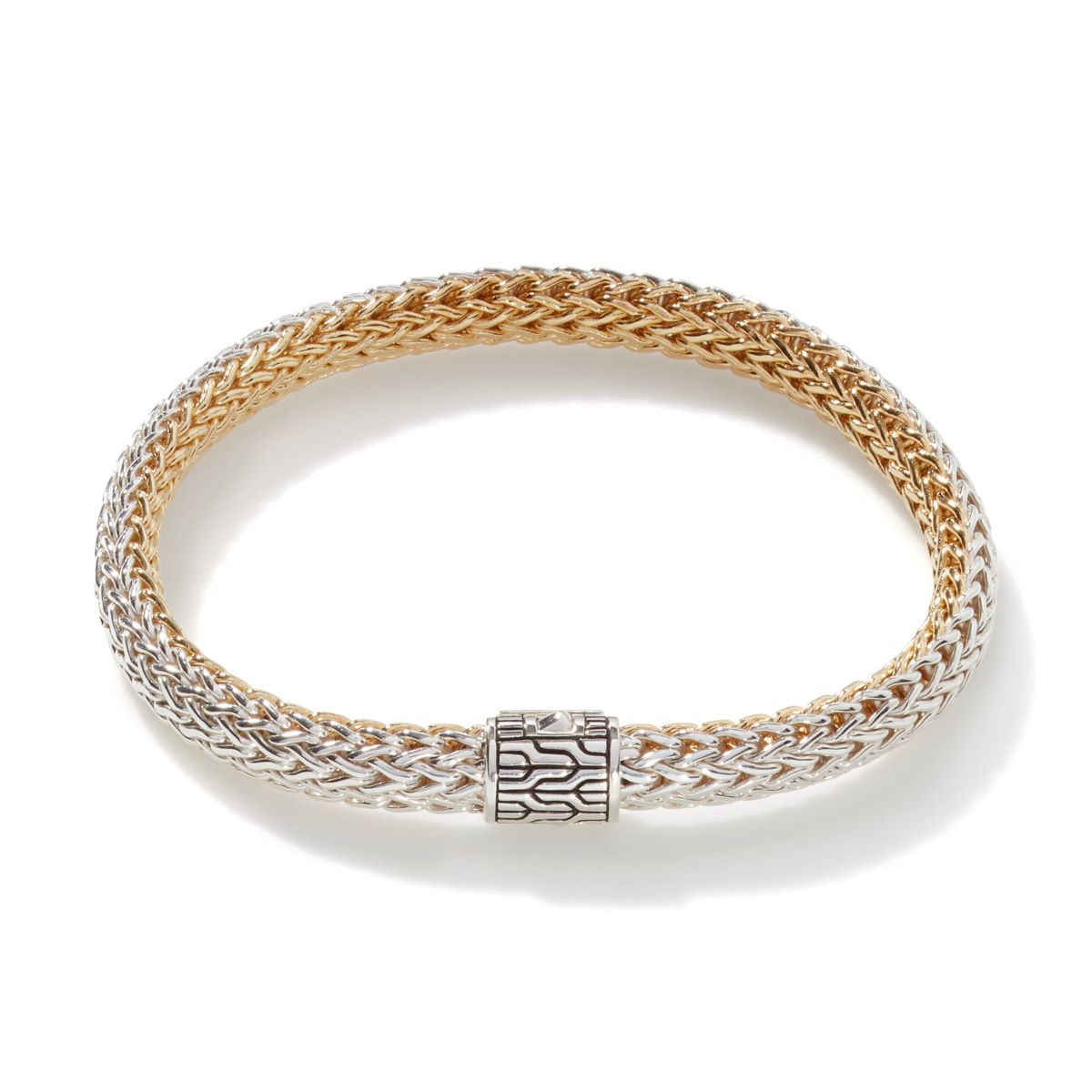 John Hardy Icon Diamond Reversible Bracelet in Sterling Silver and 18kt Yellow Gold (6.5mm)