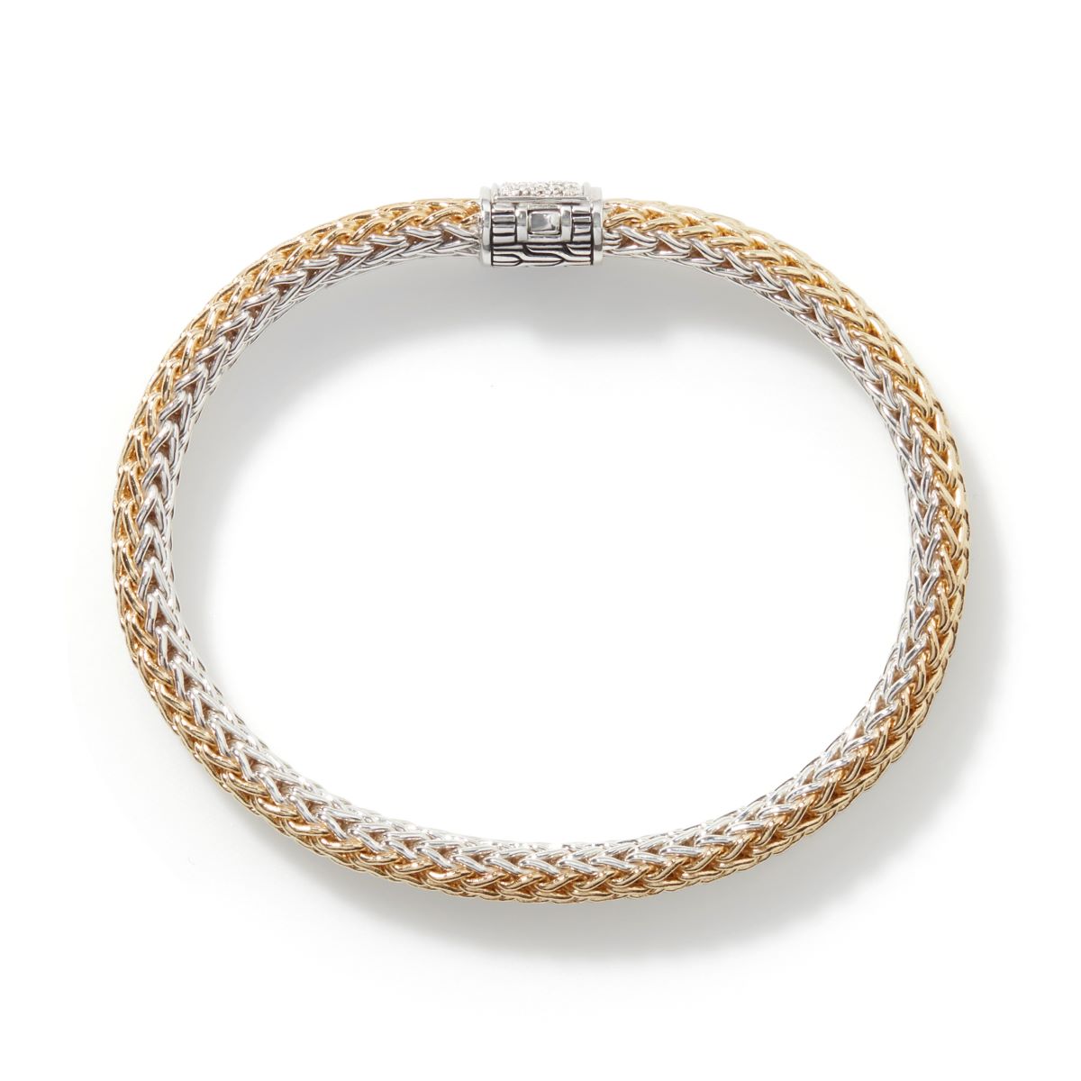 John Hardy Icon Diamond Reversible Bracelet in Sterling Silver and 18kt Yellow Gold (6.5mm)