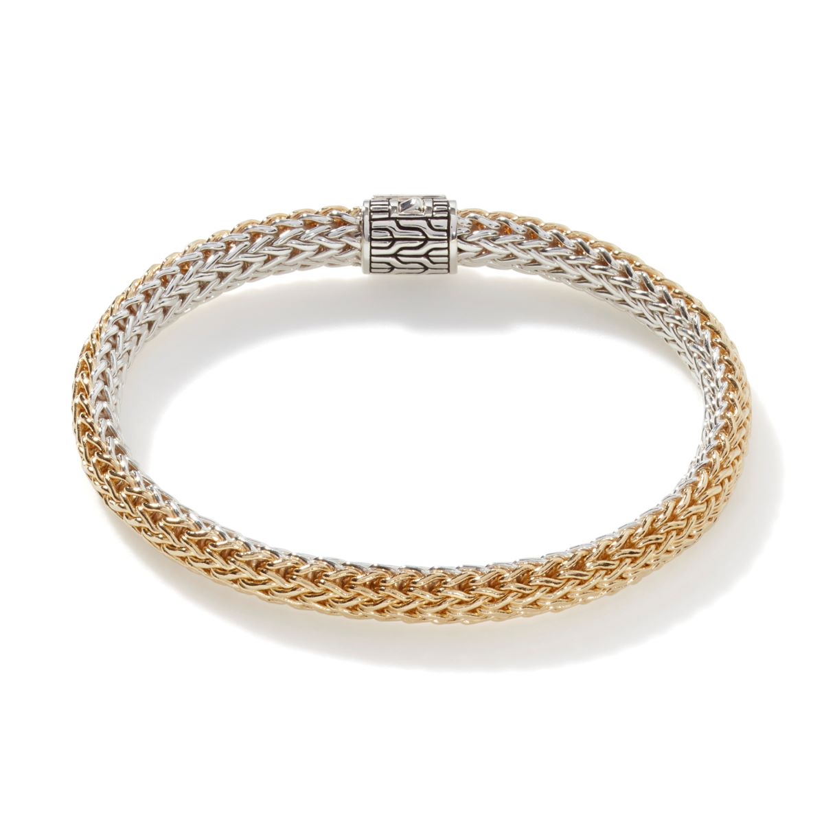 John Hardy Icon Diamond Reversible Bracelet in Sterling Silver and 18kt Yellow Gold (6.5mm)