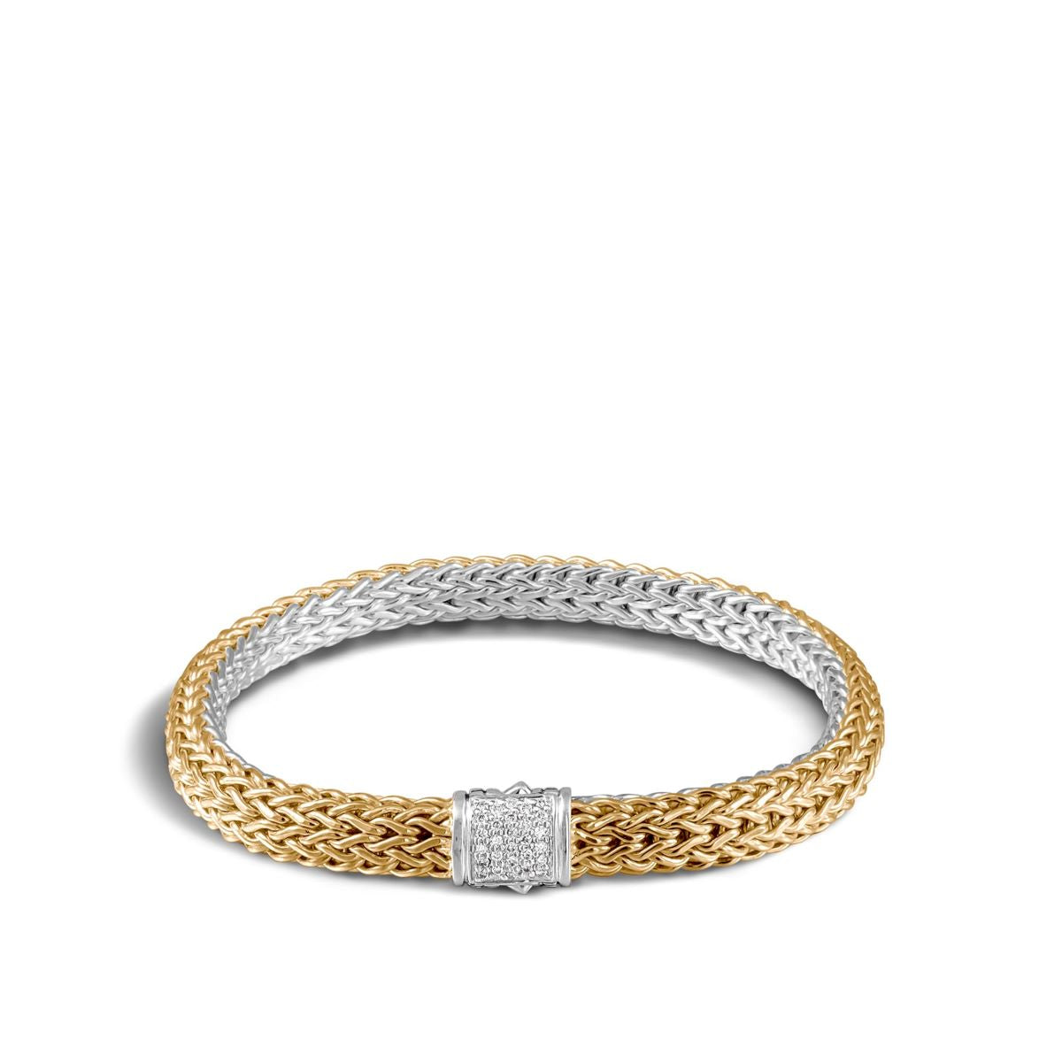 John Hardy Icon Diamond Reversible Bracelet in Sterling Silver and 18kt Yellow Gold (6.5mm)