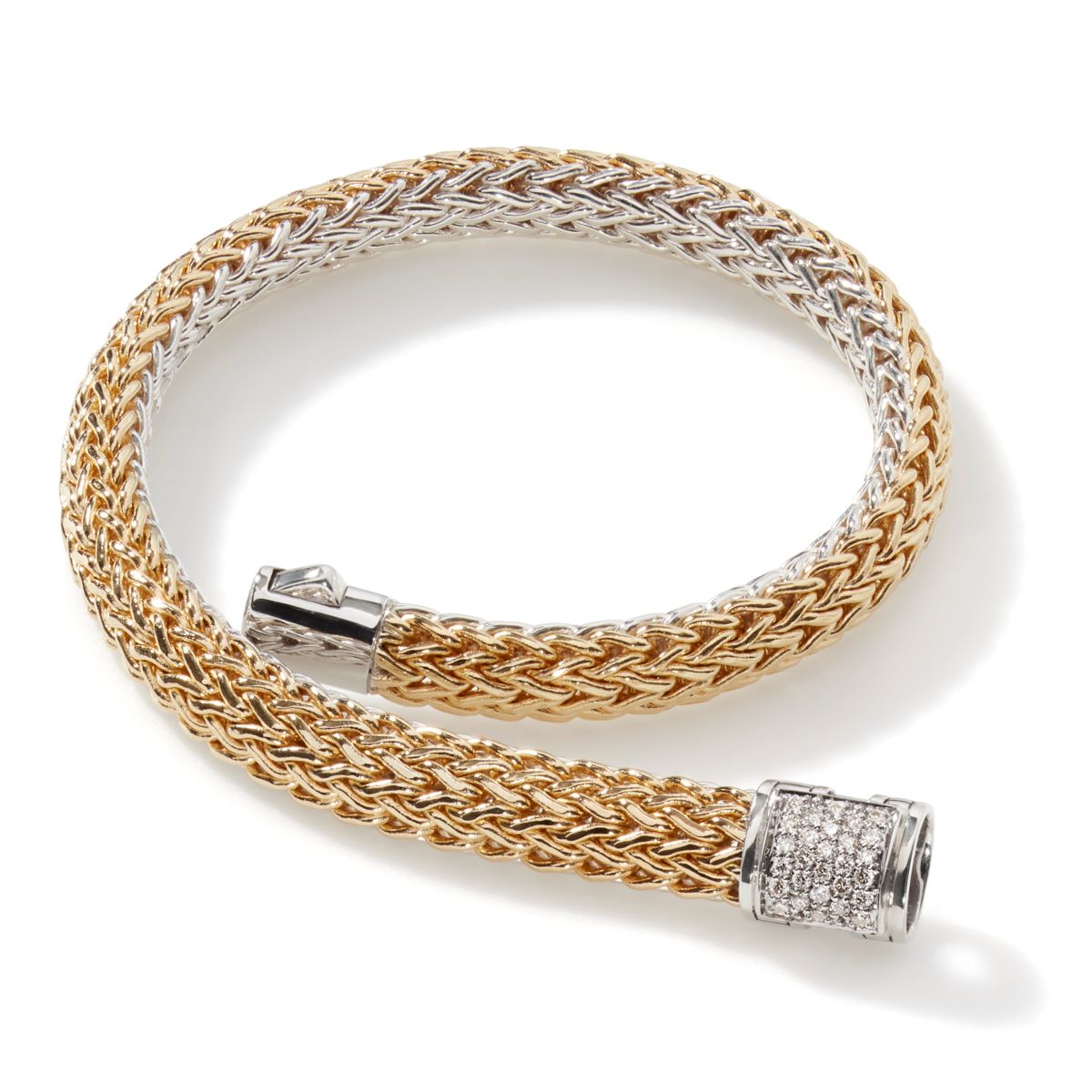 John Hardy Icon Diamond Reversible Bracelet in Sterling Silver and 18kt Yellow Gold (6.5mm)