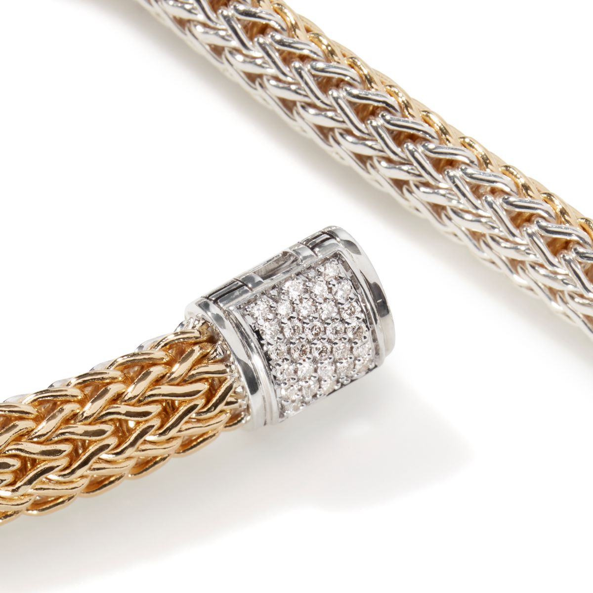 John Hardy Icon Diamond Reversible Bracelet in Sterling Silver and 18kt Yellow Gold (6.5mm)