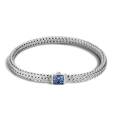 John Hardy Chain Collection Classic Bracelet with Blue Sapphires in Sterling Silver