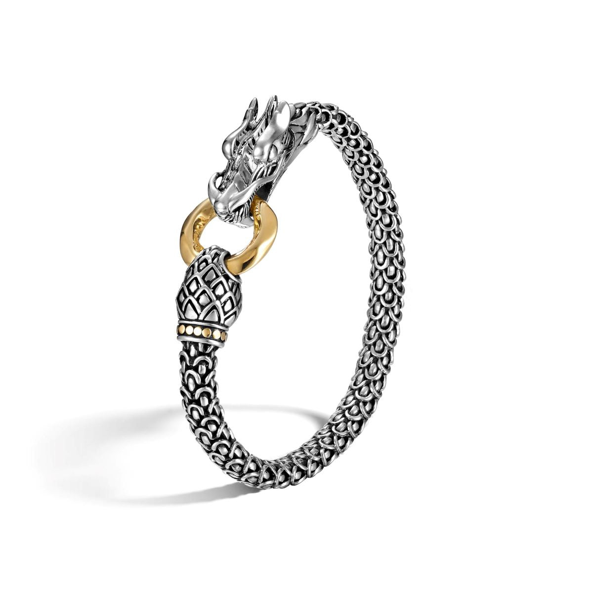 John Hardy Naga Station Bracelet in Sterling Silver and 18kt Yellow Gold (6mm)