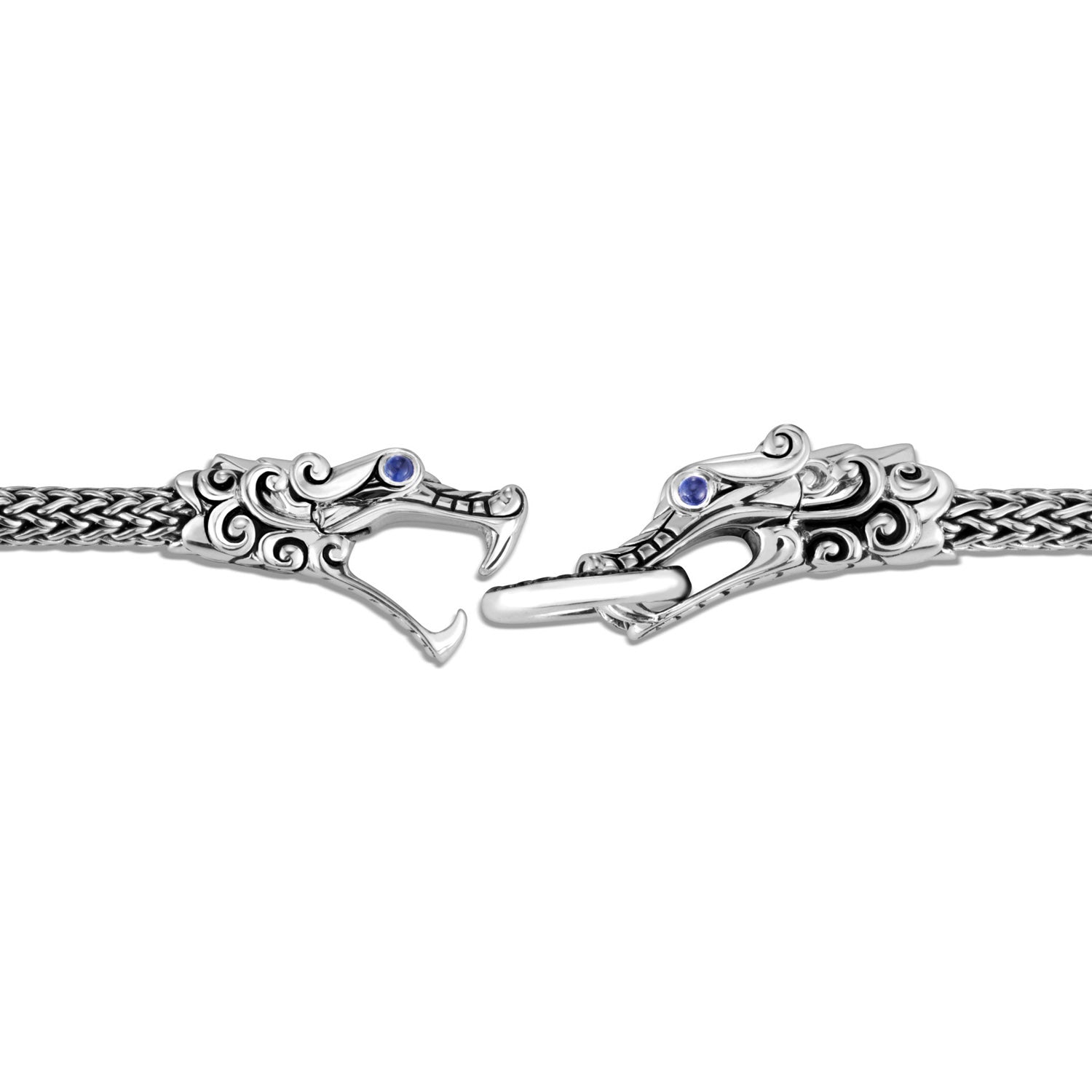 John Hardy Legends Naga Collection Double Dragon Bracelet with Black and Blue Sapphires and Black Spinel in Sterling Silver
