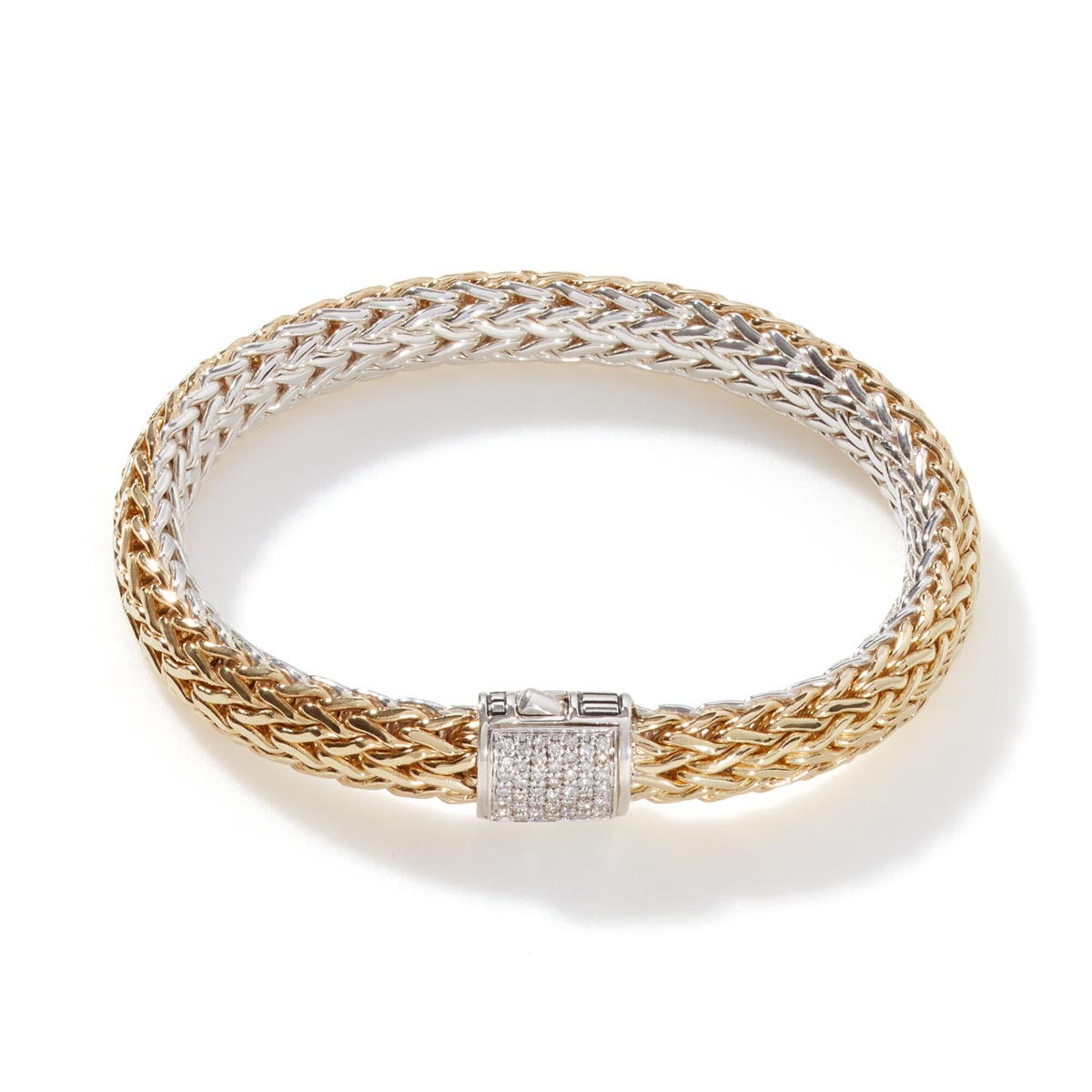 John Hardy Icon Reversible Bracelet in 18kt Yellow Gold and Sterling Silver with Diamonds  (1/7ct tw)