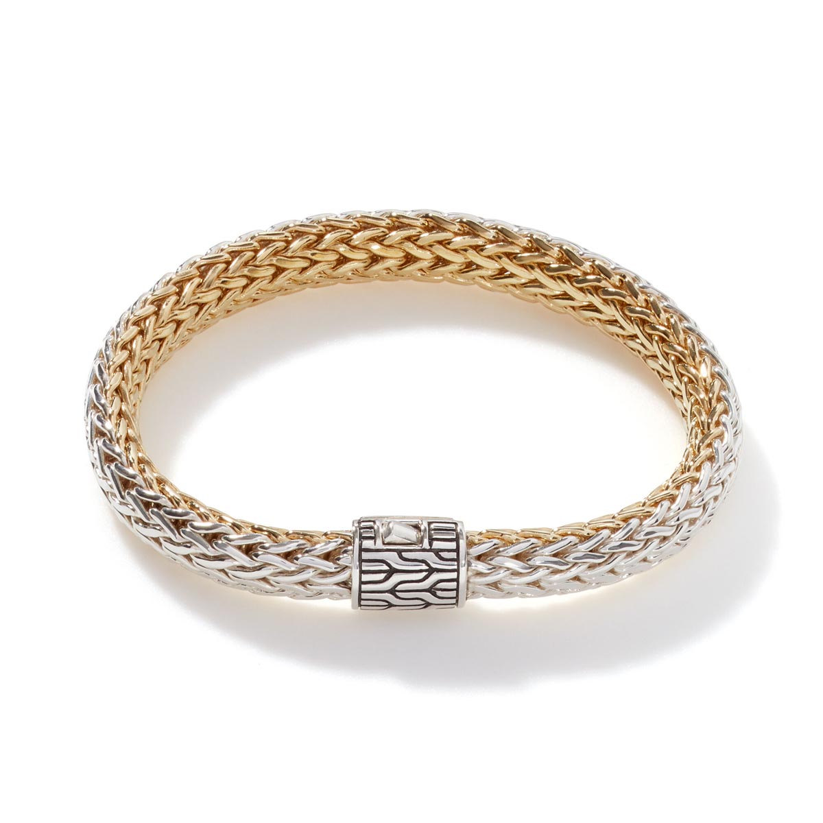 John Hardy Icon Reversible Bracelet in 18kt Yellow Gold and Sterling Silver with Diamonds  (1/7ct tw)