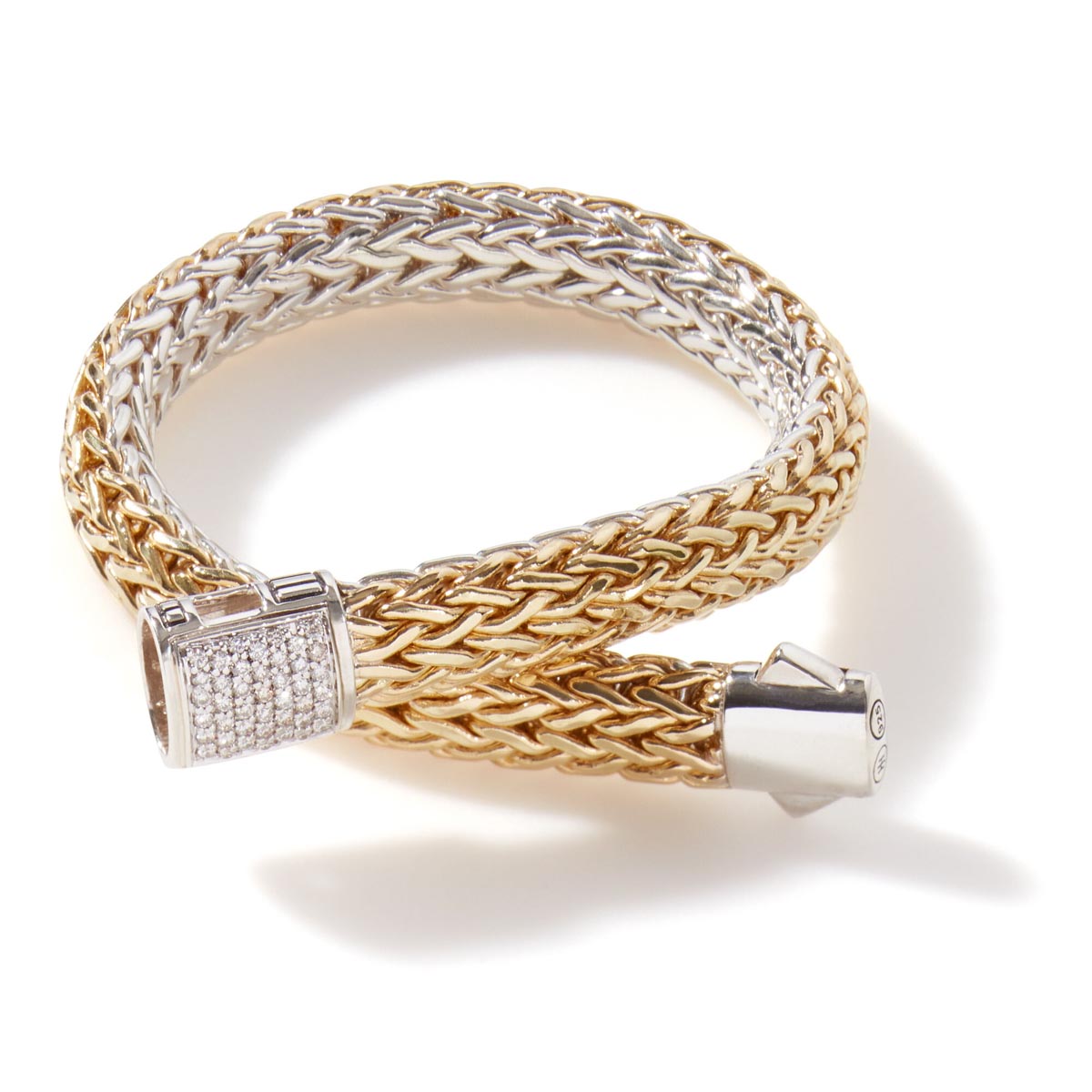 John Hardy Icon Reversible Bracelet in 18kt Yellow Gold and Sterling Silver with Diamonds  (1/7ct tw)