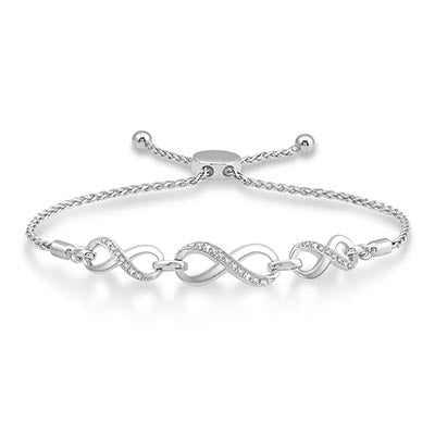 Infinity Bolo Bracelet in Sterling Silver with Diamonds (1/20ct tw)