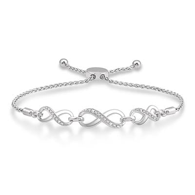Infinity Bolo Bracelet in Sterling Silver with Diamonds (1/20ct tw)