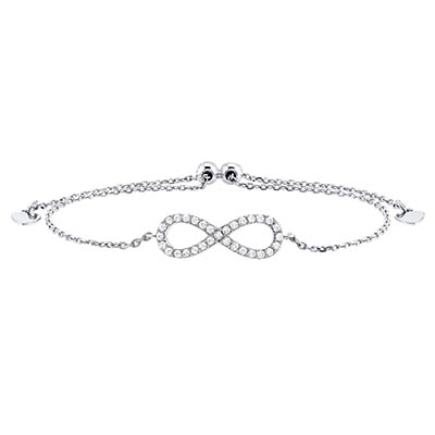 Cubic Zirconia Infinity Bolo Bracelet in Sterling Silver
