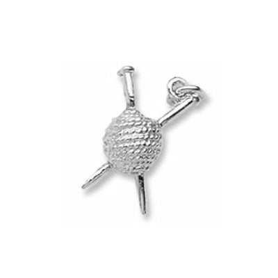 Yarn and Knitting Needles Charm in Sterling Silver