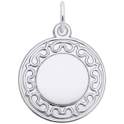 Rembrandt Round Engraveable Disc Charm in Sterling Silver