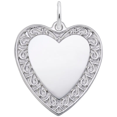 Rembrandt Heart with Fancy Border Charm in Sterling Silver
