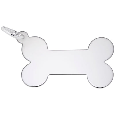 Flat Dog Bone Charm in Sterling Silver