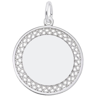 Engravable Filigree Disc Charm in Sterling Silver