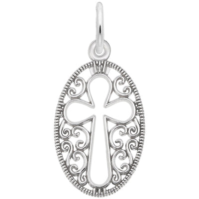 Sterling Silver Cross Charm With Ornate Border - Rembrandt Charms For Women, Style 0756, Faith Jewelry Gift - View #7