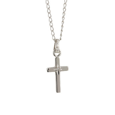 Children Cross Necklace in Sterling Silver with Diamond (.01ct)