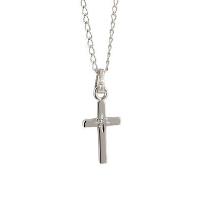 Children Cross Necklace in Sterling Silver with Diamond (.01ct)