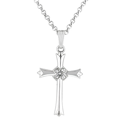 Crystal Cross Necklace in Sterling Silver