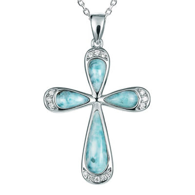 Alamea Larimar Cross Necklace in Sterling Silver with Cubic Zirconia