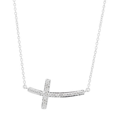Sideways Cross Necklace in Sterling Silver with Diamonds (.03ct tw)