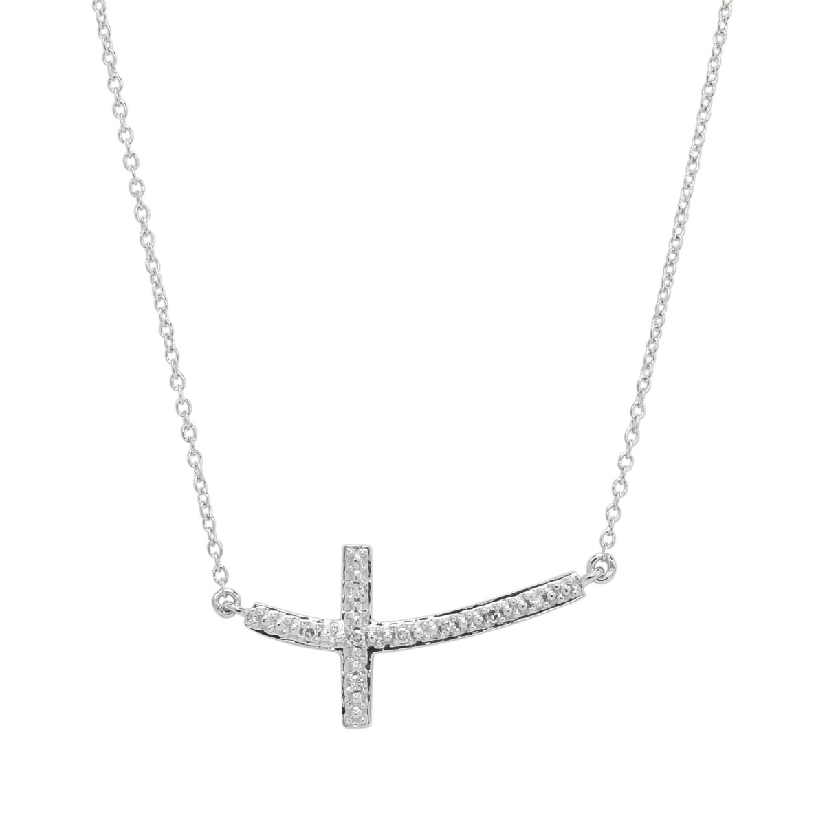 Sideways Cross Necklace in Sterling Silver with Diamonds (.03ct tw)