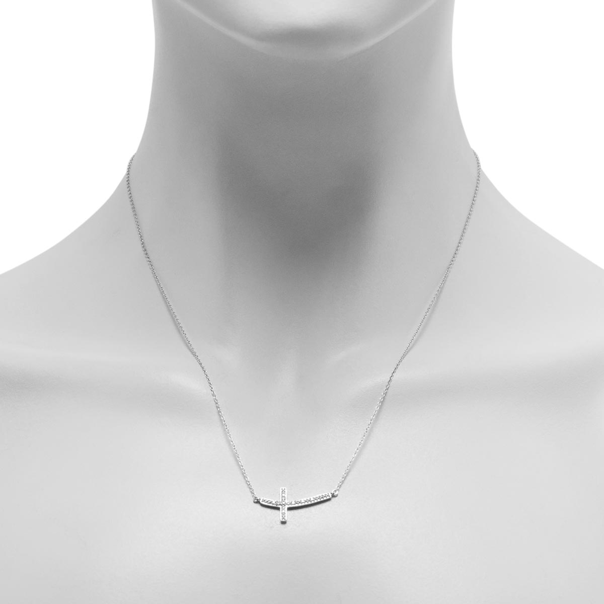 Sideways Cross Necklace in Sterling Silver with Diamonds (.03ct tw)