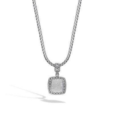John Hardy Chain Collection Classic Diamond Pave Square Enhancer in Sterling Silver (3/4ct tw)