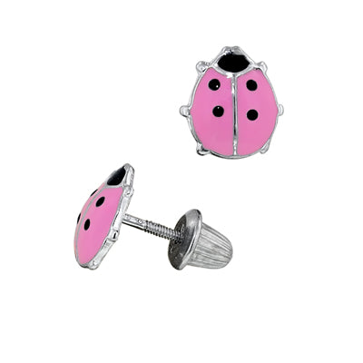 Childrens Enamel Ladybug Earrings in Sterling Silver