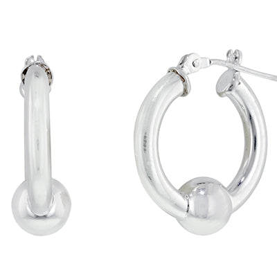 Cape Cod Single Bead Hoop Earrings in Sterling Silver (20mm)