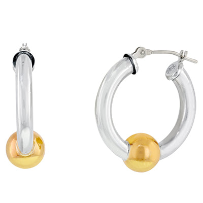 Cape Cod Single Bead Hoop Earrings in Sterling Silver with 14kt Yellow Gold Bead