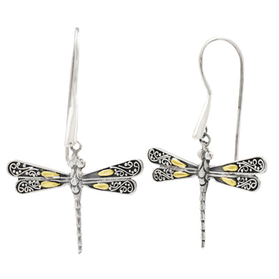 Phillip Gavriel Dragonfly Earrings in Sterling Silver and 18kt Yellow Gold