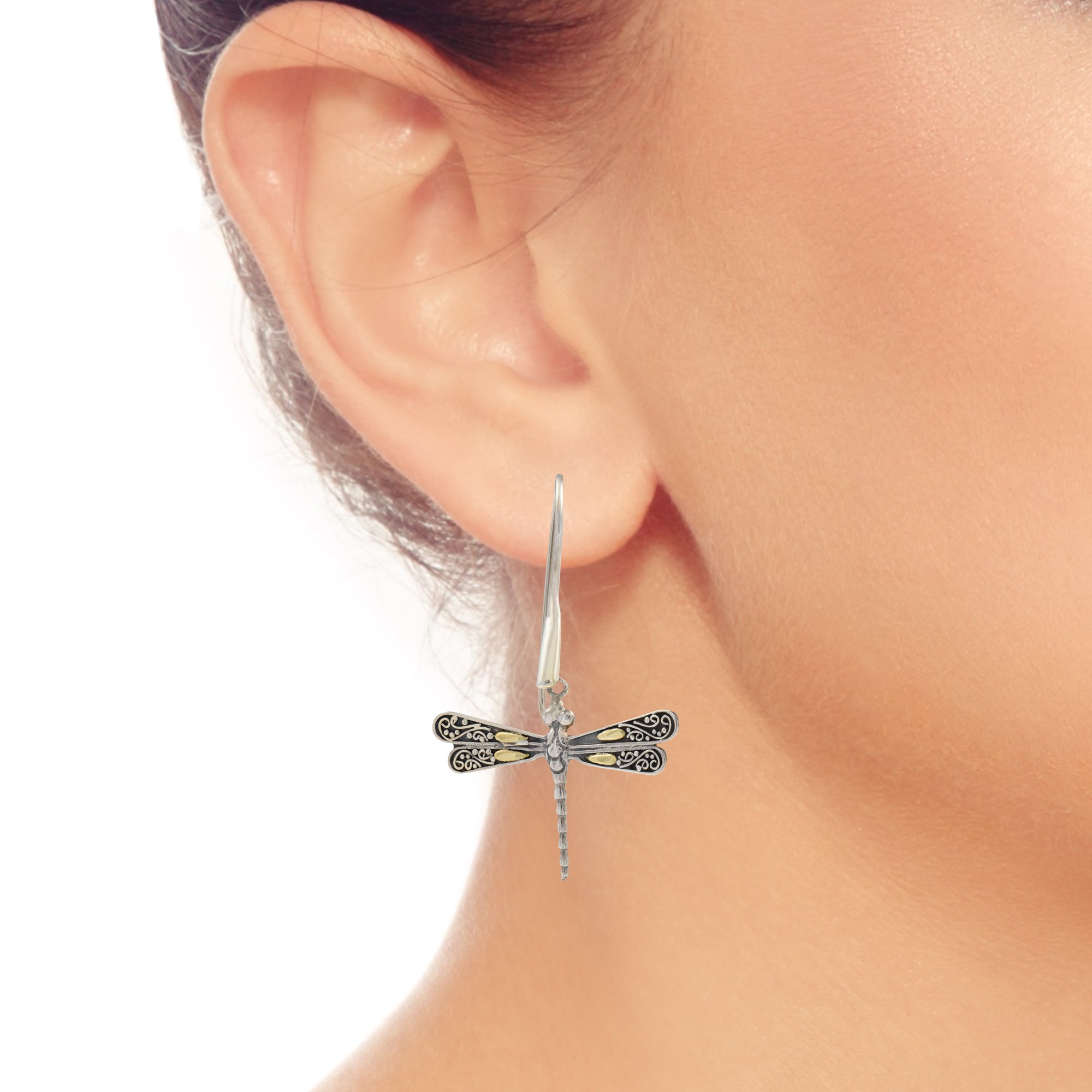 Phillip Gavriel Dragonfly Earrings in Sterling Silver and 18kt Yellow Gold