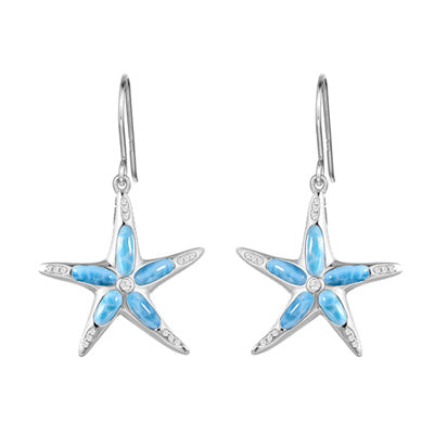Alamea Larimar Starfish Earrings in Sterling Silver with Cubic Zirconia