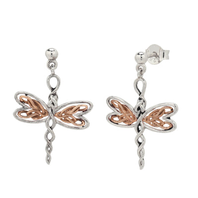 Keith Jack Dragonfly Drop Earrings in Sterling Silver and 10kt Rose Gold