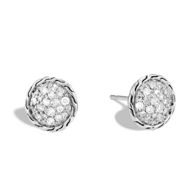 John Hardy Chain Collection Classic Diamond Pave Round Stud Earrings in Sterling Silver (1/3ct tw)